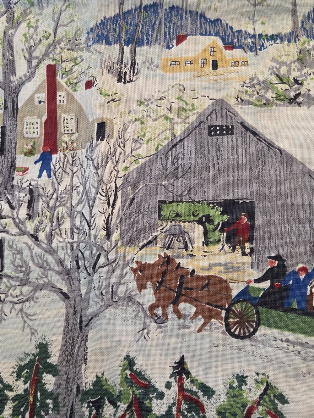 Handmade Accent Pillow Cover of Grandma Moses Early Springtime on the Farm - Picture 3 of 16